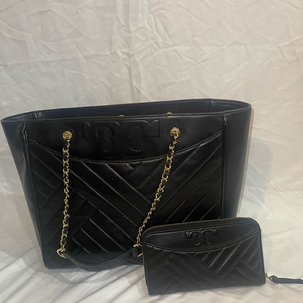 Black Tory Burch Tote with Matching Wallet